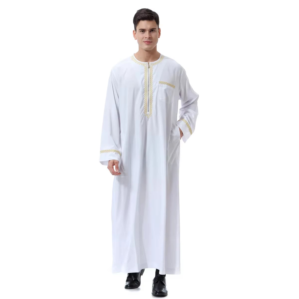 Muslim Islamic Clothing Men Jubba Thobe Print Zipper Kimono Long Robe Saudi Musulman Wear Abaya Caftan Islam Dubai Arab Dressing