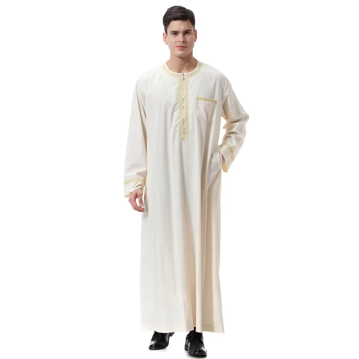 Muslim Islamic Clothing Men Jubba Thobe Print Zipper Kimono Long Robe Saudi Musulman Wear Abaya Caftan Islam Dubai Arab Dressing